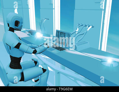 Künstliche Intelligenz, Cyborgs. Roboter. Hud, Head-up-Display, Science Fiction. Sci-fi. Computer und Programmierung, Datenverarbeitung. Projekt. 3D-Rendering Stockfoto