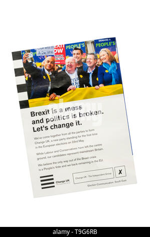 Europawahl Merkblatt 2019 von Großbritannien. Stockfoto