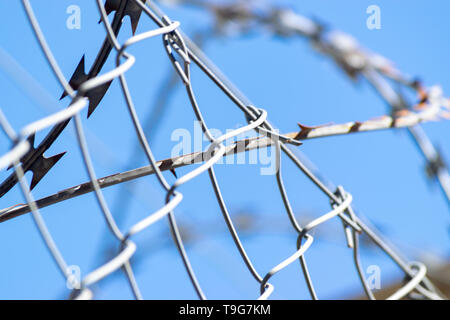 Details von Barb Drähte an einem sonnigen Tag Stockfoto