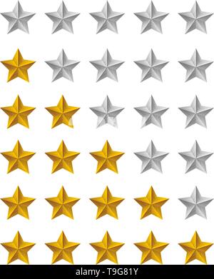 Sterne Symbole mit 5 Sternen. Schrecklich, schlecht, Okay, gut, perfekt Rang gesetzt. Qualität feedback Erfahrung Konzept. Isolierte vektor Abzeichen für Stock Vektor