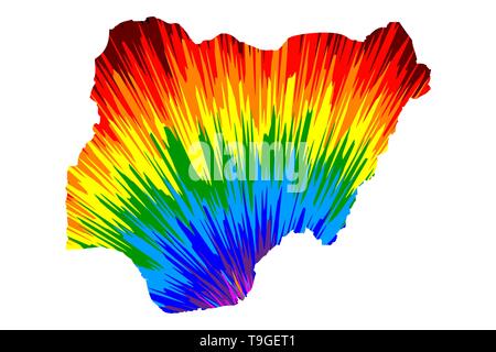 Nigeria - Karte ist Rainbow abstrakte farbenfrohe Muster entworfen, der Bundesrepublik Nigeria Karte aus Farbe Explosion, Stock Vektor