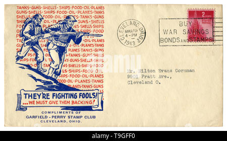 Cleveland, Ohio, USA - 19. März 1943: Uns historische Umschlag: Abdeckung mit patriotischen Gütesiegel kämpfen Sie dummköpfe sind!.. Müssen wir geben ihnen Unterstützung! Stockfoto