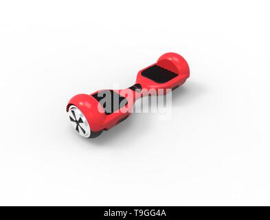 3D-Rendering von 3D-Abbildung eines roten Hoverboard isoliert. Stockfoto