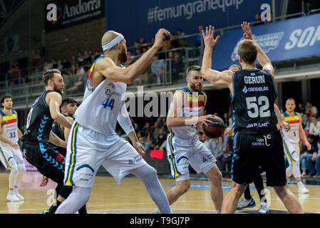 Andorra La Vella, Andorra Spieler in Aktion in der Liga ACB Endesa Übereinstimmung zwischen Mora Banc Andorra BC und CB Breogan, Endstand 91 - 87, am 18. Mai 2019 Stockfoto