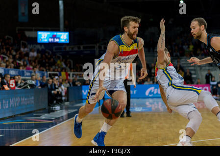 Andorra La Vella, Andorra Spieler in Aktion in der Liga ACB Endesa Übereinstimmung zwischen Mora Banc Andorra BC und CB Breogan, Endstand 91 - 87, am 18. Mai 2019 Stockfoto