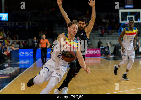 Andorra La Vella, Andorra Spieler in Aktion in der Liga ACB Endesa Übereinstimmung zwischen Mora Banc Andorra BC und CB Breogan, Endstand 91 - 87, am 18. Mai 2019 Stockfoto