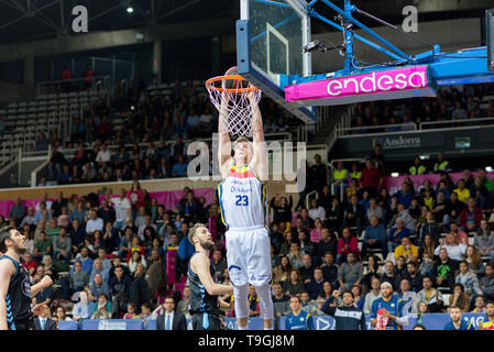 Andorra La Vella, Andorra Spieler in Aktion in der Liga ACB Endesa Übereinstimmung zwischen Mora Banc Andorra BC und CB Breogan, Endstand 91 - 87, am 18. Mai 2019 Stockfoto