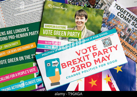 Auswahl der Wahlen zum Europäischen Parlament Leaflets UK 23. Mai 2019 Stockfoto