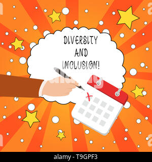 Schreiben Hinweis zeigt Vielfalt und Integration. Business Konzept für Bereich huanalysis Unterschied umfasst Rasse ethnische Zugehörigkeit Geschlecht Stockfoto