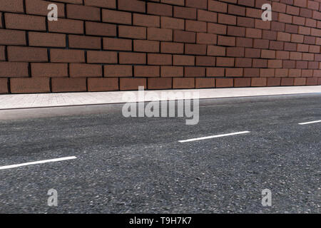 Die Ziegelmauer und Pitch Straße, 3D-Rendering. Retro Style Hintergrund. Stockfoto