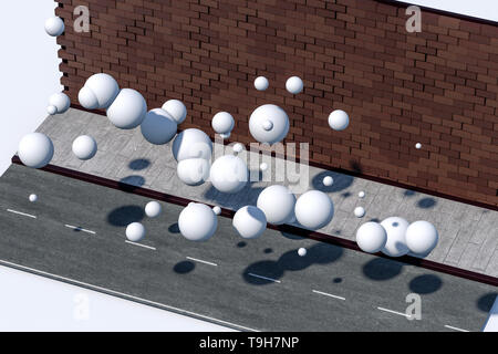 Die Ziegelmauer und Pitch Straße, 3D-Rendering. Retro Style Hintergrund. Stockfoto