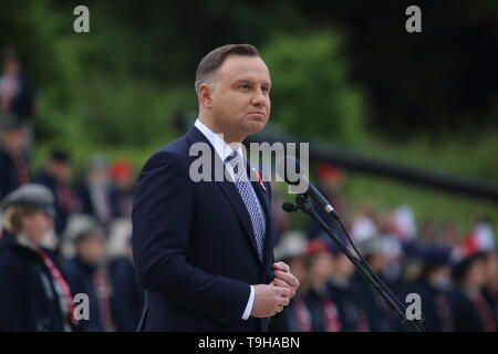 Cassino, Italien, 18. Mai 2019: Die Rede des Präsidenten der Republik Polen Andrzej Duda im polnischen Soldatenfriedhof für das 75-jährige Jubiläum der Schlacht von Montecassino Stockfoto