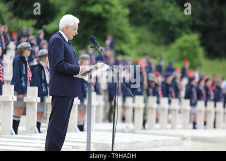 Cassino, Italien, 18. Mai 2019: Die Rede des Präsidenten der Italienischen Republik Sergio Mattarella im polnischen Soldatenfriedhof für das 75-jährige Jubiläum der Schlacht von Montecassino Stockfoto