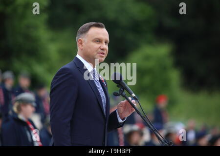 Cassino, Italien, 18. Mai 2019: Die Rede des Präsidenten der Republik Polen Andrzej Duda im polnischen Soldatenfriedhof für das 75-jährige Jubiläum der Schlacht von Montecassino Stockfoto