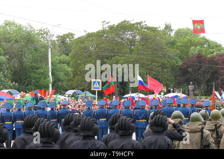 TIRASPOL, TRANSNISTRIEN - Mai 9, 2018: Transnistrien Soldaten auf dem zentralen Hauptplatz in Tiraspol während Sieg Day Parade. Stockfoto