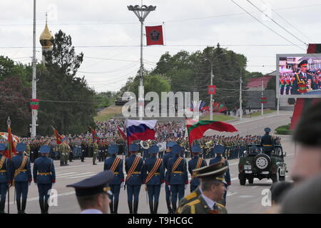 TIRASPOL, TRANSNISTRIEN - Mai 9, 2018: Transnistrien Soldaten auf dem zentralen Hauptplatz in Tiraspol während Sieg Day Parade. Stockfoto