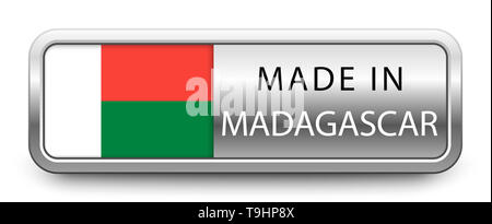 Hergestellt IN MADAGASKAR metallische Abzeichen mit National Flagge Stockfoto