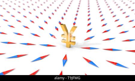 Alle Kompasse zu Dollar Währung gedreht. Geeignet für Wirtschaft, Finanzen und Business Themen. 3D-Darstellung Stockfoto