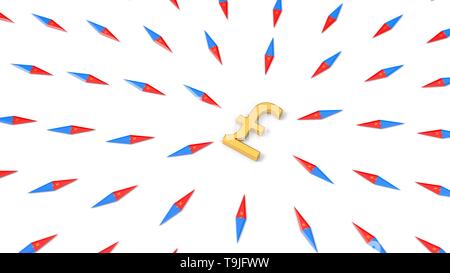 Alle Kompasse gedreht Währung Pfund. für Wirtschaft, Finanzen und Business Themen geeignet. 3D-Darstellung Stockfoto