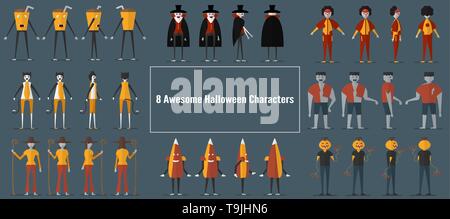 Character Design der Monster für Halloween tag, 31. Oktober, Vector Illustration auf dunkelblauem Hintergrund isoliert. Stock Vektor