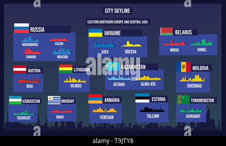 Vector Illustration des östlichen Europa Nord- und Zentralasien skyline Stockfoto