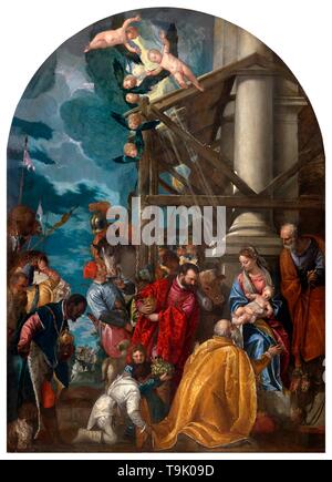 Die Anbetung der Heiligen Drei Könige. Museum: Chiesa di Santa Corona, Vicenza. Autor: Paolo Veronese. Stockfoto