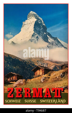 Jahrgang 1960's Travel Poster Zermatt, MATTERHORN SCHWEIZ 1960 Stockfoto