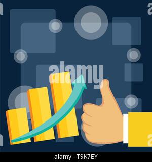 Daumen hoch, gute Leistung Erfolg eskalierenden Balkendiagramm aufsteigend Pfeil Design Business Konzept leeren Text kopieren für Web Banner Werbemittel mo Stock Vektor