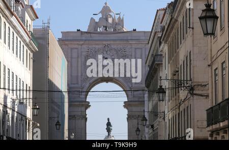 Die berühmten Praça do Comercio oder Terreiro do Paco, (Commerce Square) in der Stadt Lissabon, Portugal Stockfoto