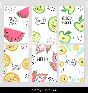 Abstrakte Kartenvorlagen mit Doodle style Früchte Stock Vektor