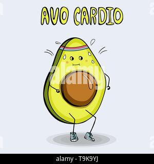 Lustige Poster oder t-shirt Vorlage mit Cartoon avocado Joggen Stock Vektor