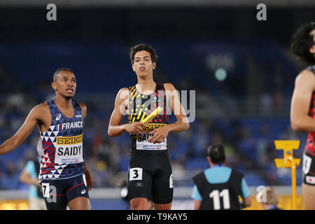 YOKOHAMA, Japan - 10. Mai: Jonathan Sacoor Belgien während der Tag 1 Der 2019 IAAF World Relais Meisterschaften an der Nissan Stadion am Samstag, den 11. Mai 2019 in Yokohama, Japan. (Foto von Roger Sedres für die Iaaf) Stockfoto