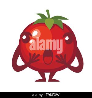 Nett überrascht Tomate Maskottchen. Cartoon Character Design. Flache Vector Illustration auf weißem Hintergrund. Stock Vektor