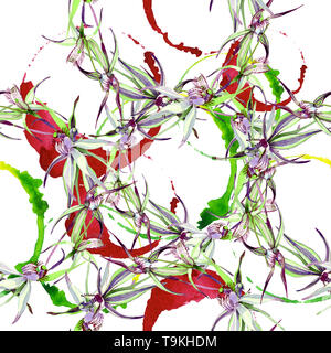 Wild Orchid floral botanischen Blumen. Aquarell Hintergrund Abbildung. Nahtlose Muster. Stockfoto