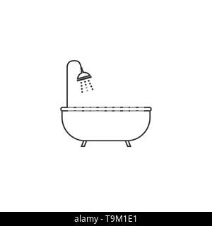 Badewanne, Badezimmer, Dusche. Vector Illustration, flache Bauform. Stock Vektor