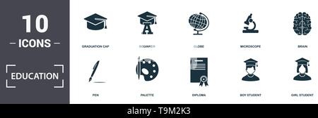 Bildung Icons Set Sammlung. Enthält einfache Elemente wie Atom, Pen, Palette, Diplom, Student Boy, Chat und Haus premium Symbole. Stock Vektor