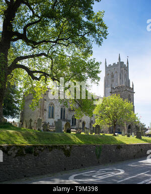 Die Kirche von St Mary im Bruton, Somerset, England stammt aus dem 14. Jahrhundert und ist eines der berühmten Somerset Türmen. Stockfoto