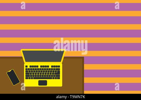 Obere Ansicht Büro Arbeitsplatz Laptop Lügen Holzschreibtisch smartphone Seite Design Business Konzept leeren Text kopieren für Web Banner Werbemittel Stock Vektor