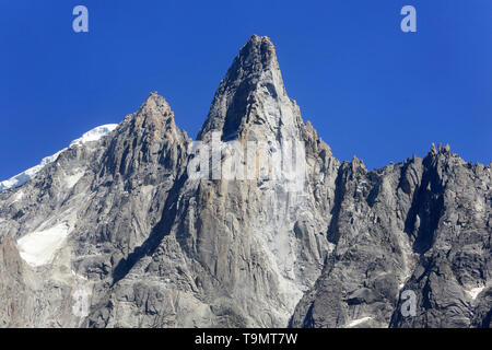 Les Drus (3754 m). Le Petit Dru (3.730 m) et le grand Dru (3.754 m). Glacier du Nant Blanc. Rogon des Drus. Gletscher des Drus. Aiguille Verte. Pas Stockfoto