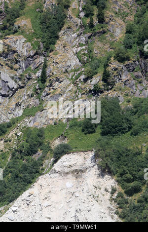 La Mer de Glace. Petit âge glaciaire. Bloc de Granit et cordons morainiques. Montenvers. Haute-Savoie. Frankreich. Stockfoto