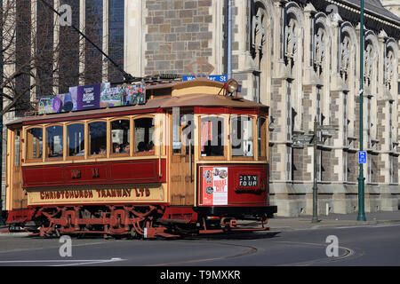 Straßenbahn in Rolleston Avenue, Christchurch, Neuseeland Stockfoto