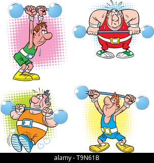 Vector Illustration von wenigen verschiedenen Der barbell Athleten, hergestellt in einer humorvollen, Cartoon Stil isoliert. Stock Vektor