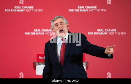 Glasgow, Schottland, Großbritannien. 20 Mai, 2019. Der ehemalige Premierminister Gordon Brown beim Start der Europäischen Scottish Labour Wahlen Kampagne am Leuchtturm in Glasgow. Credit: Iain Masterton/Alamy leben Nachrichten Stockfoto