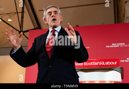 Glasgow, Schottland, Großbritannien. 20 Mai, 2019. Der ehemalige Premierminister Gordon Brown beim Start der Europäischen Scottish Labour Wahlen Kampagne am Leuchtturm in Glasgow. Credit: Iain Masterton/Alamy leben Nachrichten