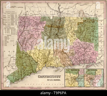 Karte von Connecticut, 1844 Stockfoto