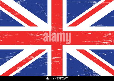Vintage Großbritannien Flagge mit grunge Textur, Kratzer und Pinsel Spuren Stock Vektor