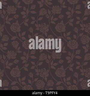 Klassische Rosen nahtlose dunklen Hintergrundbild. Braun Blumen nahtlose Hintergrund, Zeichnung Rose Blume Textur Ornament auf vintage Fliese printting Vektor patter Stock Vektor