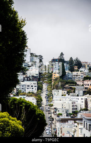 Ansicht an der Lombard Street in San Francisco Stockfoto