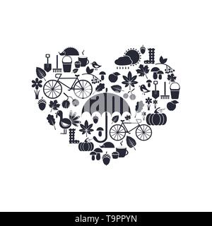 Silhouetten von Herbst Symbole in der Form von Herzen, Vektor für Design Stock Vektor