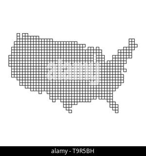 Pixel art Design der Karte von Amerika. Vector Illustration. Schwarze Karte von Nordamerika in Pixel Stil Stock Vektor